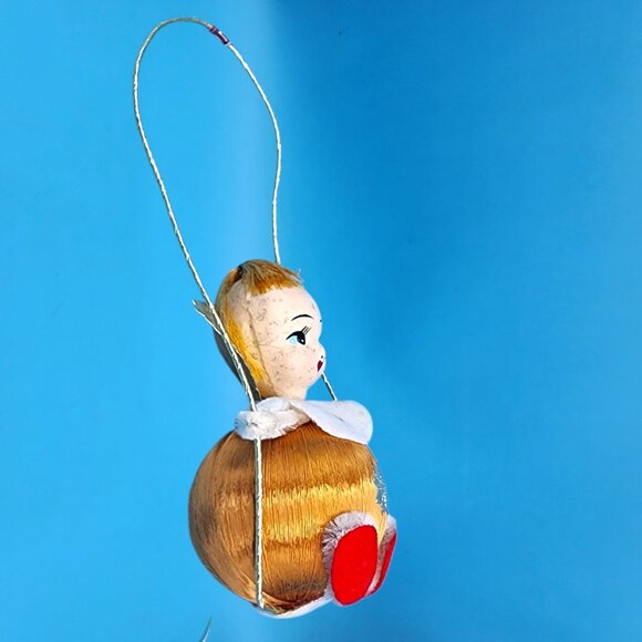 Vintage 1960s Pink Satin Ball Angel Ornament Foil Wings Spun Cotton Composite v5 - Picture 5 of 9